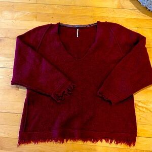 V neck Free People sweater in deep red, worn once Sz S